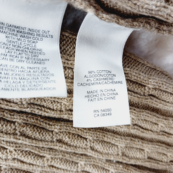 Sweater Size XL Cashmere Pullover Beige Fisherman Coastal Cowgirl Minimal Cable - Picture 12 of 14